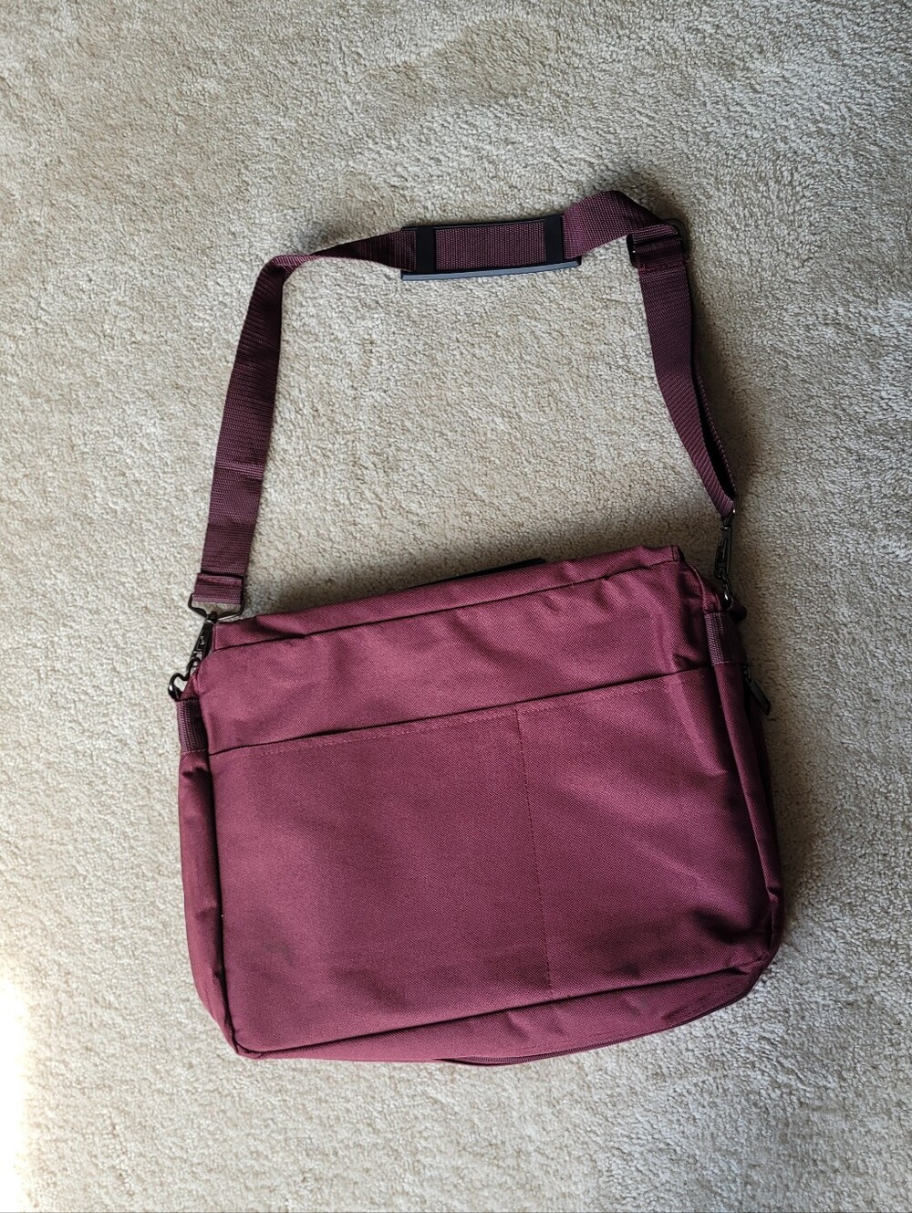 Men's Burgundy Messenger Bag with Front Buckle Straps